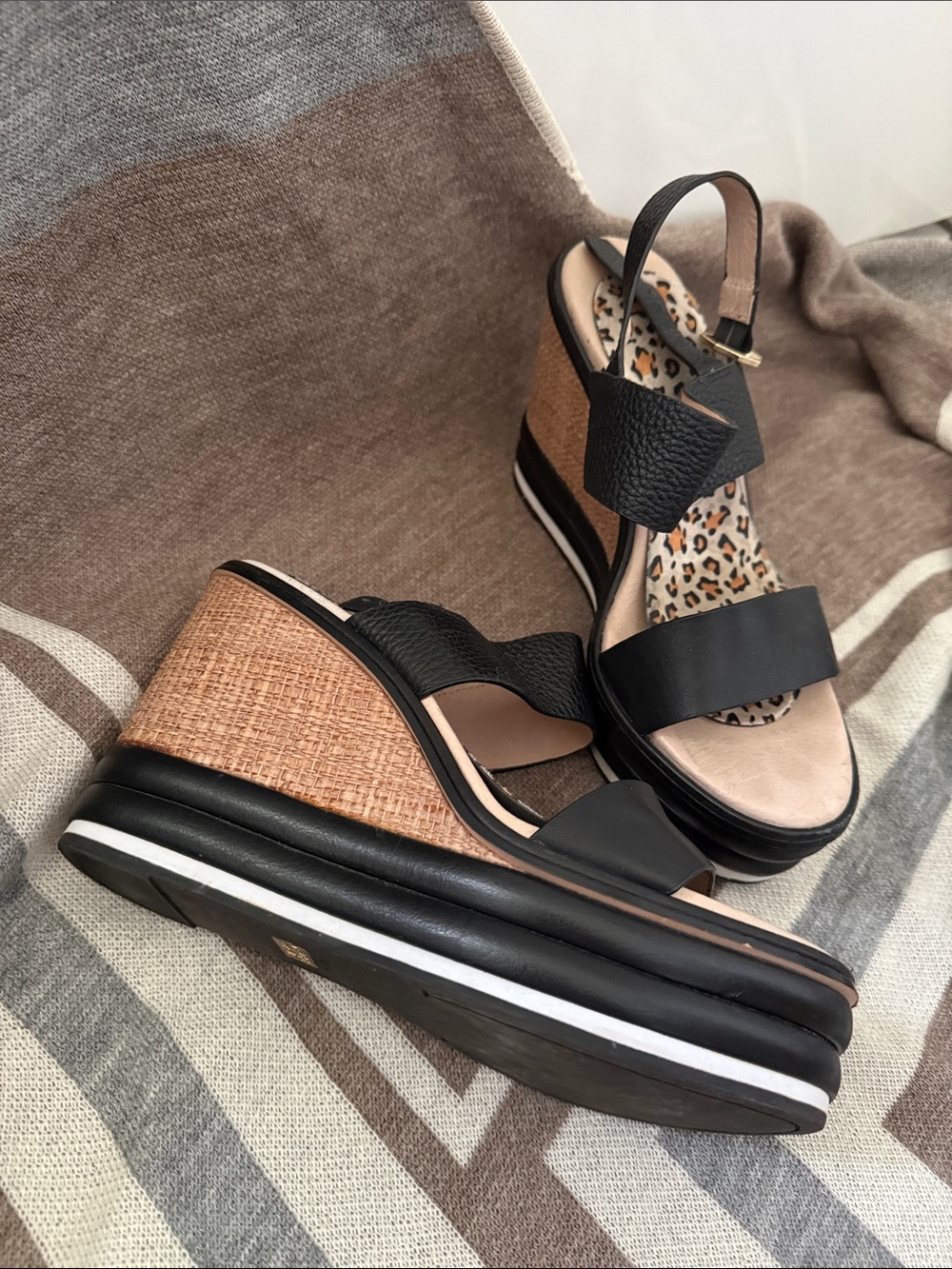 Black Wedge Sandals with Cork Platform - Women's - Louise et Cie